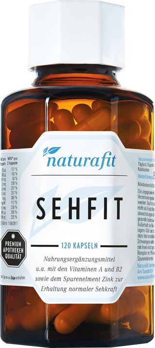 Nahrungsergänzungsmittel Naturafit Sehfit mit 120 Kapseln u.a. mit den Vitaminen A und B2 sowie dem Spurenelement Zink zur Erhaltung normaler Sehkraft