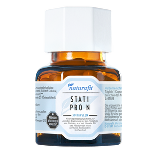 Naturafit Stati Pro N 30 Kapseln ist ein Nahrungsergänzungsmittel zur gezielten Ergänzung bei der Einnahme von Statinen, u.a. mit Vitamin B12 und Folsäure für einen normalen Homocystein-Stoffwechsel