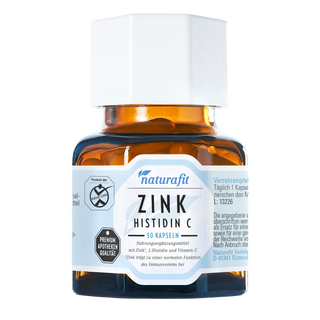 Naturafit Zink Histidin C 30Kapseln ist ein Nahrungsergänzungsmittel mit Zink, L-Histidin und Vitamin C. Zink trägt zu einer normalen Funktion des Immunsystems bei.